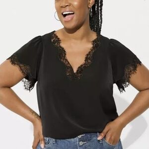 TORRID Studio Crepe De Chine Flutter Sleeve Blouse BLACK